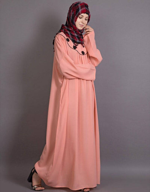 Women Scallop yoke bohemian casual Abaya Peach