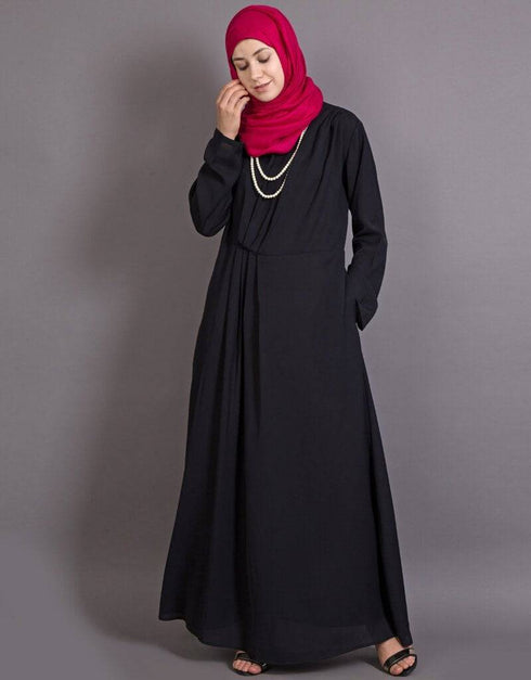 Chic Asymmetrical pleated Casual Abaya Black