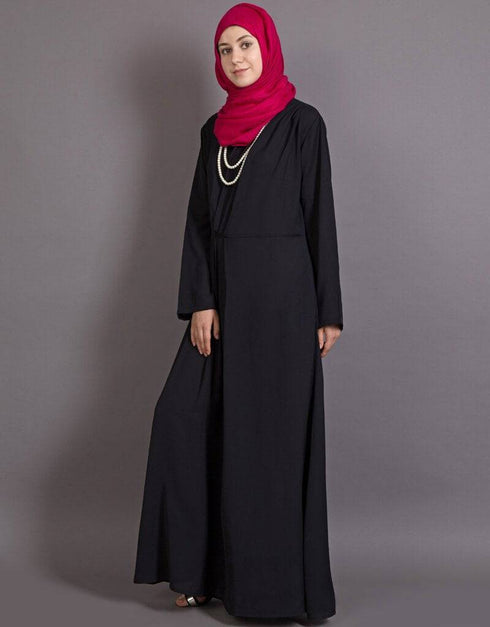 Chic Asymmetrical pleated Casual Abaya Black