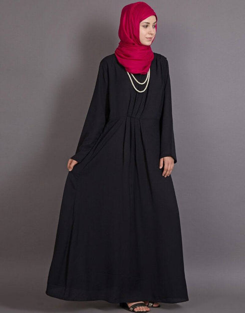 Chic Asymmetrical pleated Casual Abaya Black