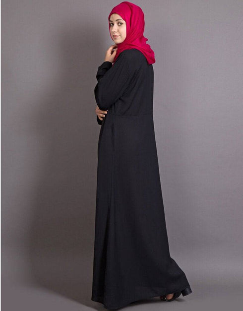 Chic Asymmetrical pleated Casual Abaya Black