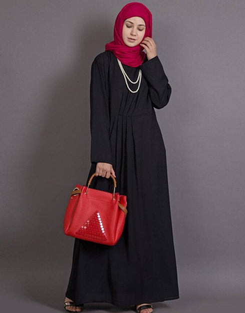 Chic Asymmetrical pleated Casual Abaya Black