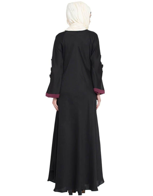 Trendy Embroidered Patch Umbrella Black Abaya Black
