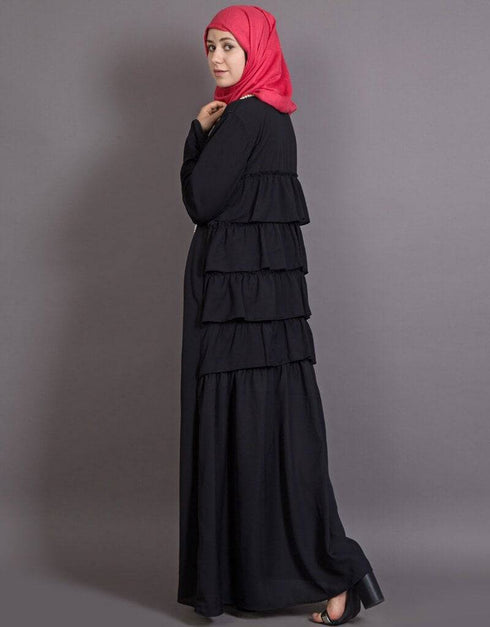 Modern Gathers panels at back Bohemian Abaya Black
