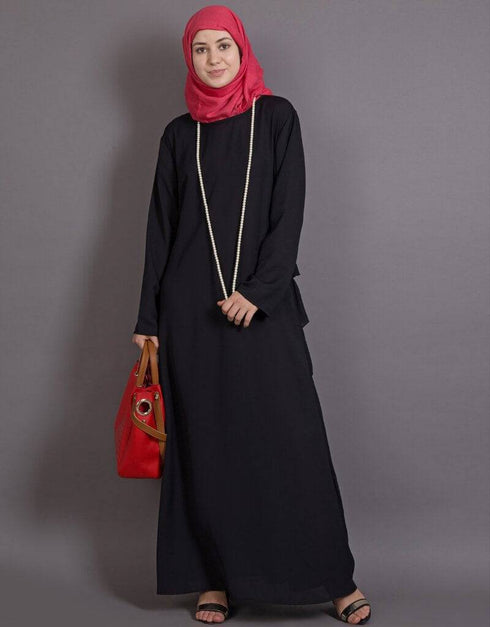 Modern Gathers panels at back Bohemian Abaya Black
