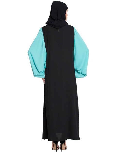 Dubai Contrast Sleeve Casual Abaya Black