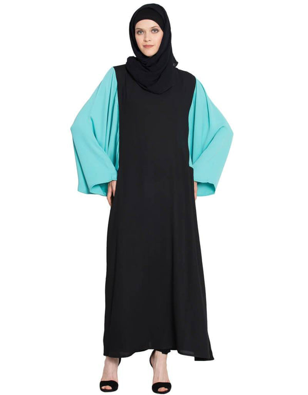 Dubai Contrast Sleeve Casual Abaya Black
