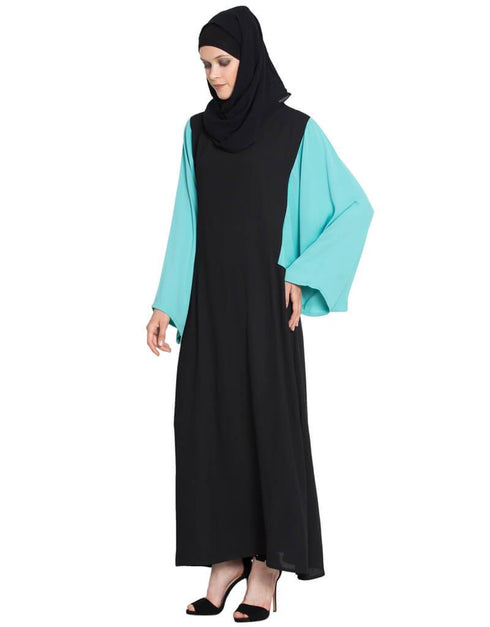 Dubai Contrast Sleeve Casual Abaya Black