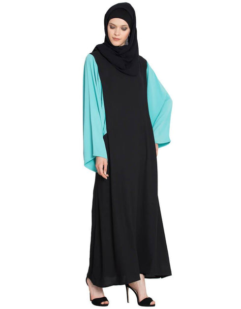 Dubai Contrast Sleeve Casual Abaya Black