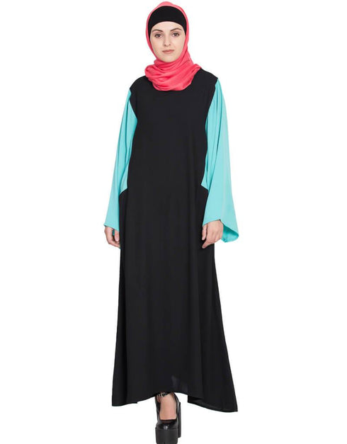 Dubai Contrast Sleeve Casual Abaya Black