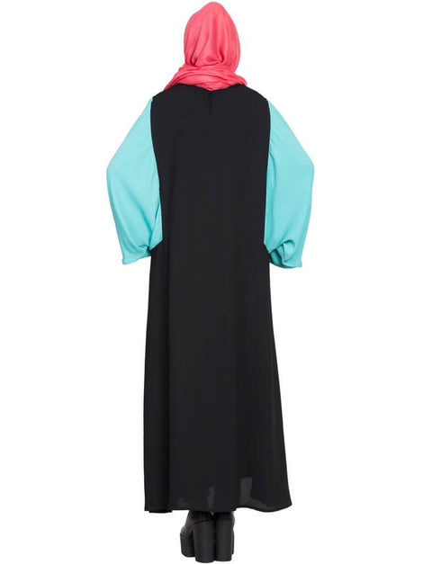 Dubai Contrast Sleeve Casual Abaya Black