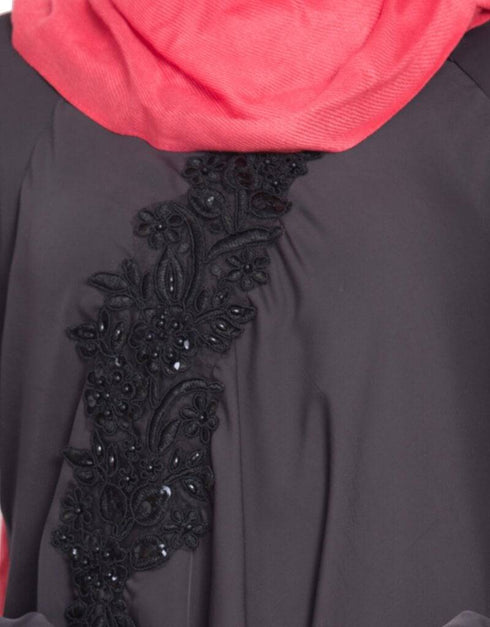 Islamic Embroidered Patch Umbrella Grey Abaya  Grey
