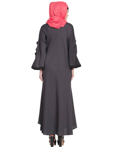 Islamic Embroidered Patch Umbrella Grey Abaya  Grey