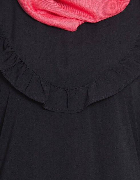 Arabic Contrast Bottom Frilled Casual Abaya Grey