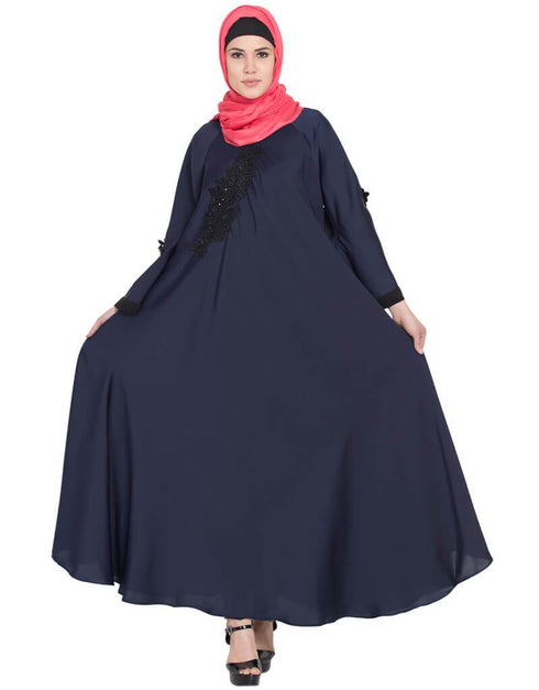 Muslimah Embroidered Patch Umbrella Navy Abaya Blue