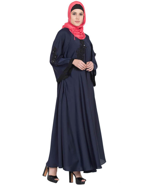 Muslimah Embroidered Patch Umbrella Navy Abaya Blue