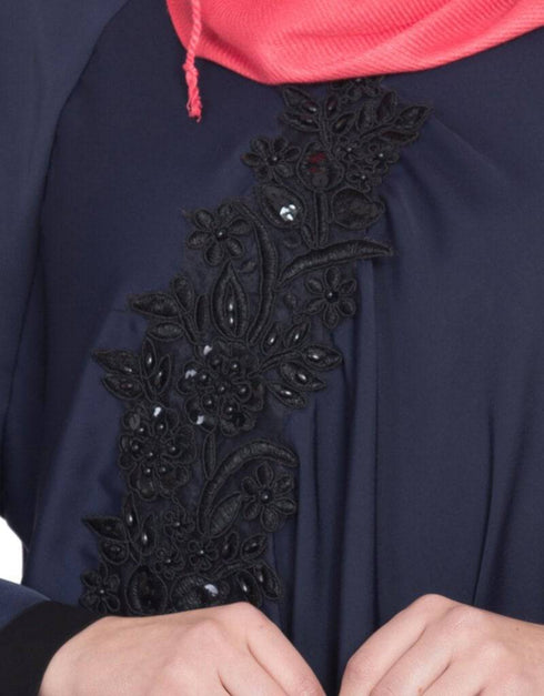Muslimah Embroidered Patch Umbrella Navy Abaya Blue