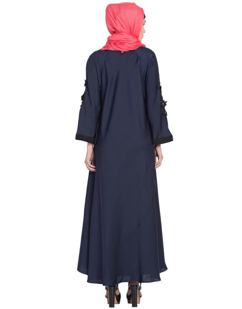 Muslimah Embroidered Patch Umbrella Navy Abaya Blue