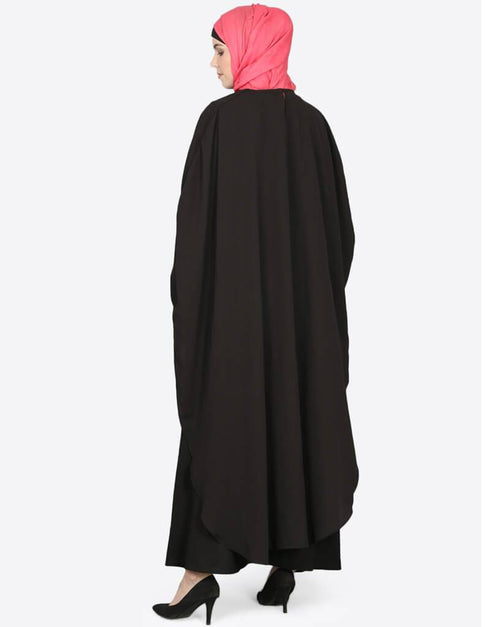Modern Separate Cape Beaded Abaya Black