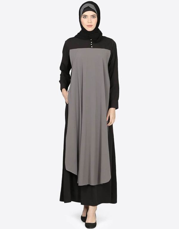 Muslim extra Layer  at front Casual Abaya Grey