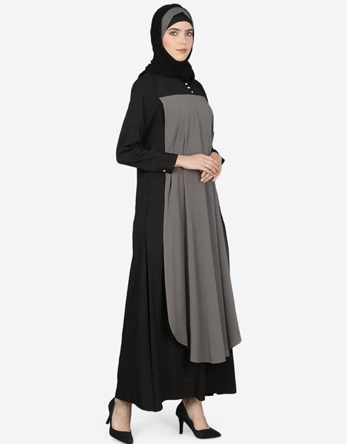 Muslim extra Layer at front Casual Abaya Grey