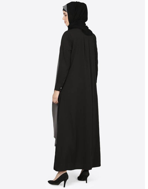 Muslim extra Layer at front Casual Abaya Grey