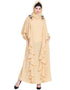 Islamic front long frill flowers party Abaya Beige