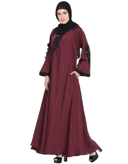 Arabic embroidered patch Umbrella Abaya Maroon