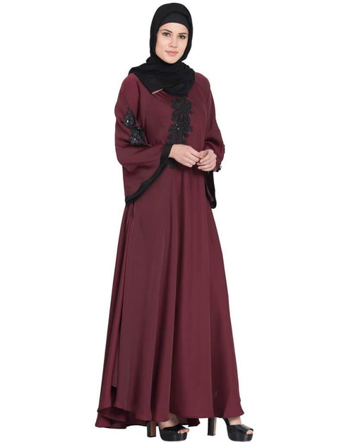 Arabic embroidered patch Umbrella Abaya Maroon