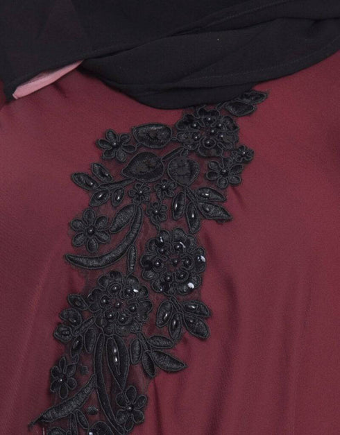 Arabic embroidered patch Umbrella Abaya Maroon