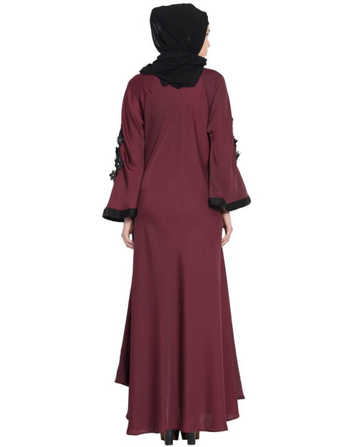 Arabic embroidered patch Umbrella Abaya Maroon