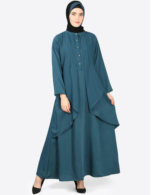 Women reverse panel front open Abaya Teal