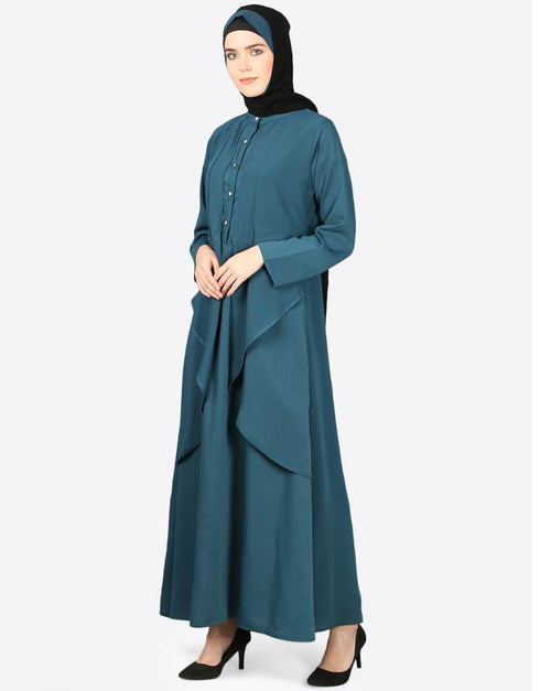 Women reverse panel front open Abaya Teal