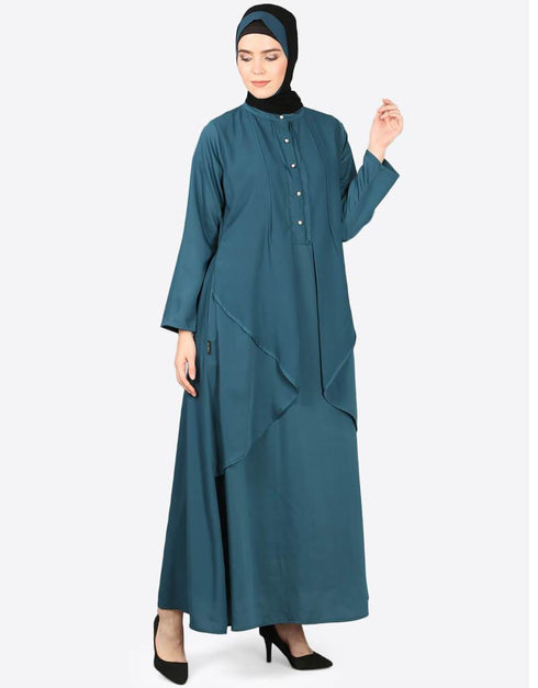 Women reverse panel front open Abaya Teal