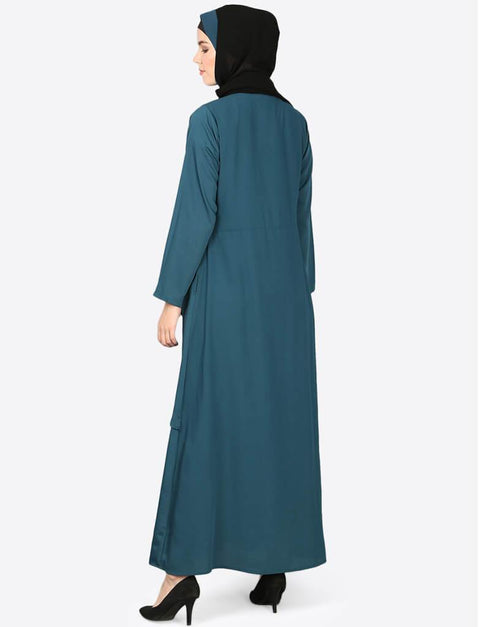Women reverse panel front open Abaya Teal