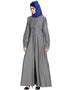 Modern Pin tuck and Bow Front open Denim Grey Jilbab Grey