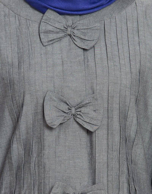Modern Pin tuck and Bow Front open Denim Grey Jilbab Grey