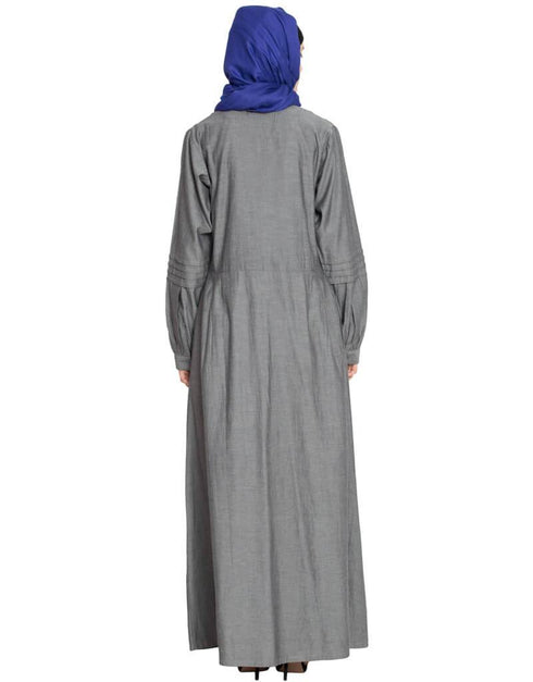 Modern Pin tuck and Bow Front open Denim Grey Jilbab Grey