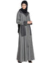 Dubai Contrast Yoke pocket cuff Grey Black Denim Jilbab Grey