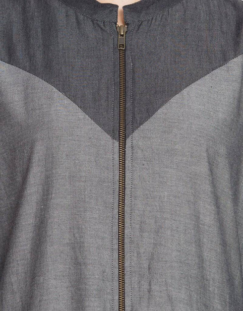 Dubai Contrast Yoke pocket cuff Grey Black Denim Jilbab Grey