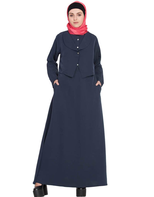 Modest extra jacket front open Casual abaya Blue