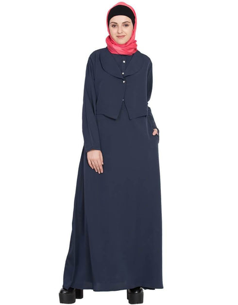 Modest extra jacket front open Casual abaya Blue