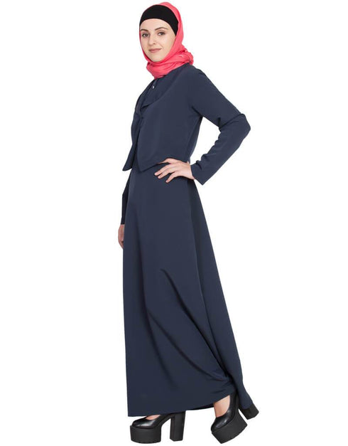 Modest extra jacket front open Casual abaya Blue