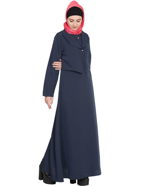 Modest extra jacket front open Casual abaya Blue