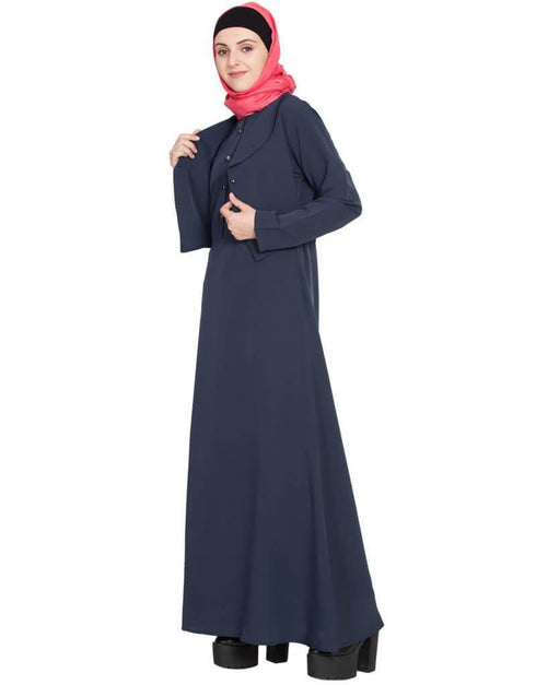 Modest extra jacket front open Casual abaya Blue