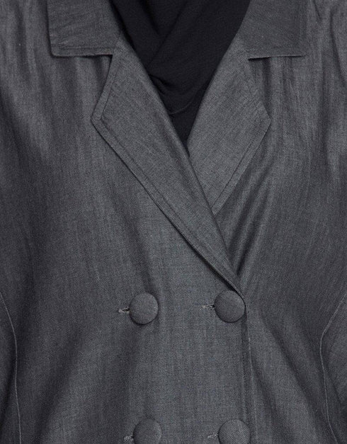 Muslimah double breasted Front two Slit Denim front open Jilbab Blue