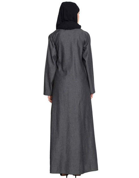 Muslimah double breasted Front two Slit Denim front open Jilbab Blue