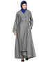 Chic double Breasted Pleated Coat Abaya Grey