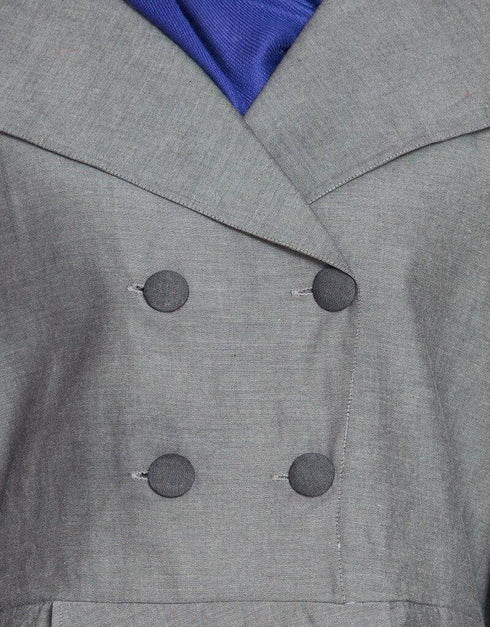 Chic double Breasted Pleated Coat Abaya Grey