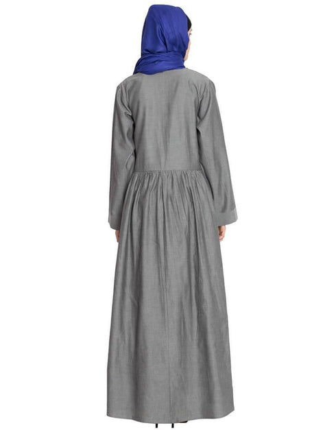 Chic double Breasted Pleated Coat Abaya Grey
